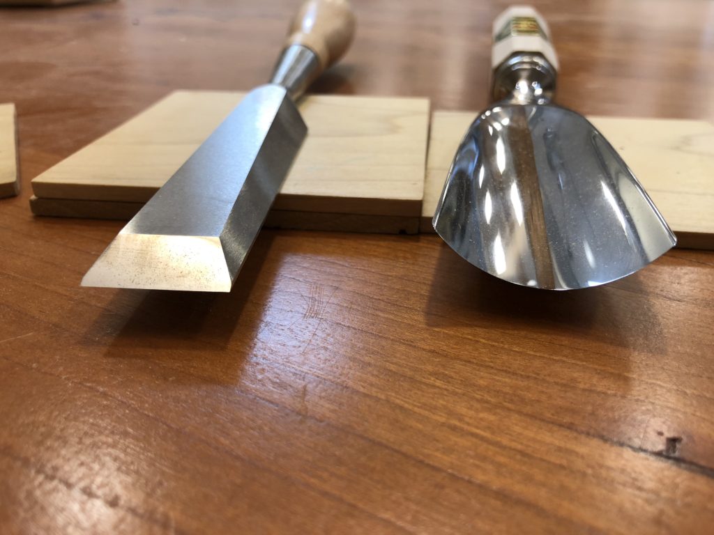 straight edge chisel and curved gouge, woodworking classes, carving, joinery